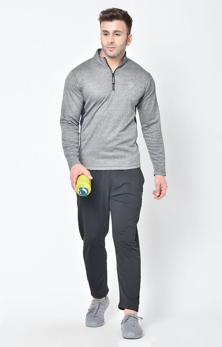 Men's Grey Melange Textured Polyester Activewear T-Shirt