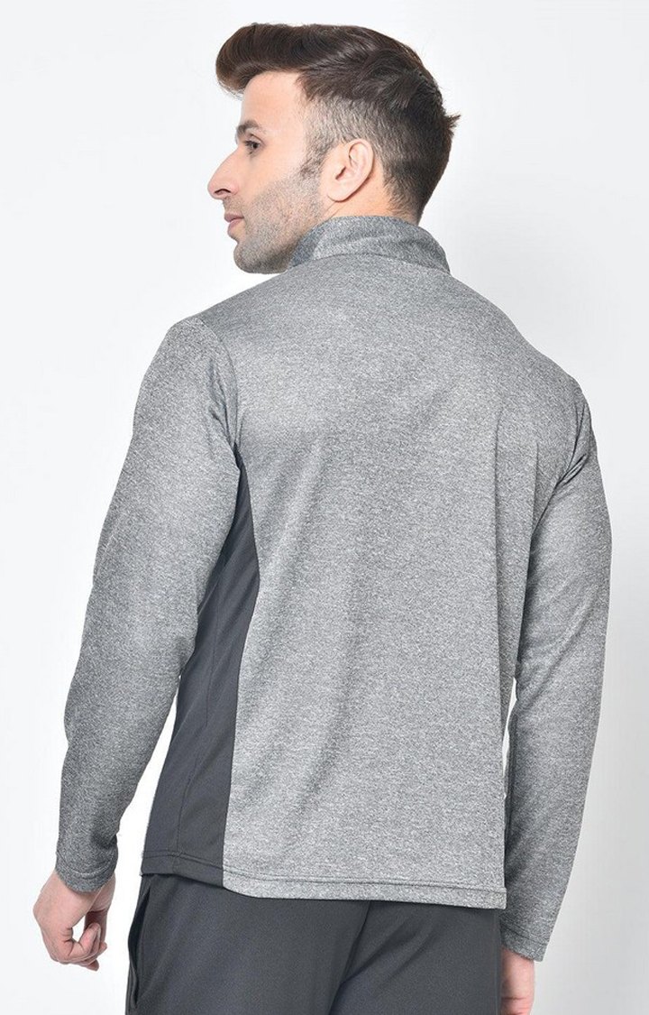 Men's Grey Melange Textured Polyester Activewear T-Shirt