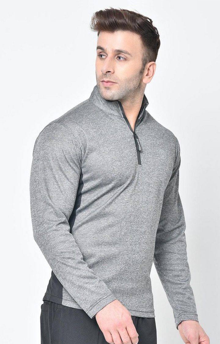 Men's Grey Melange Textured Polyester Activewear T-Shirt