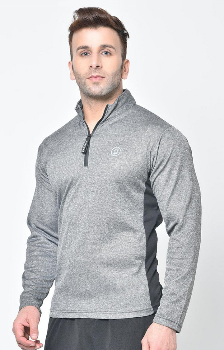 Men's Grey Melange Textured Polyester Activewear T-Shirt