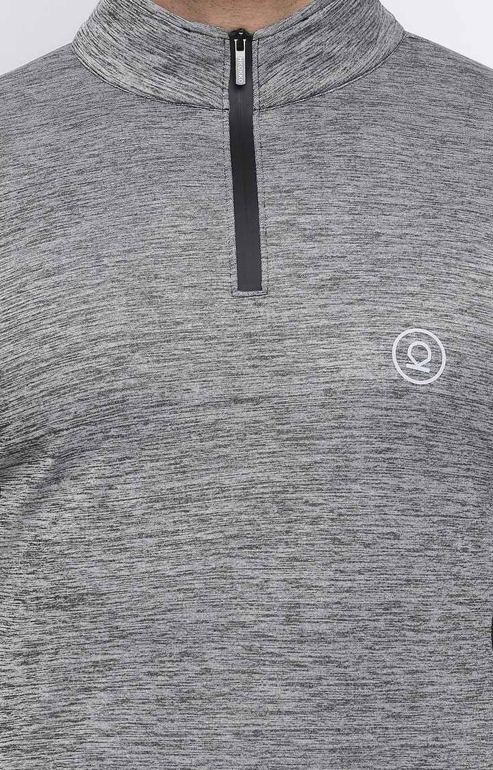 Men's Grey Melange Textured Polyester Activewear T-Shirt