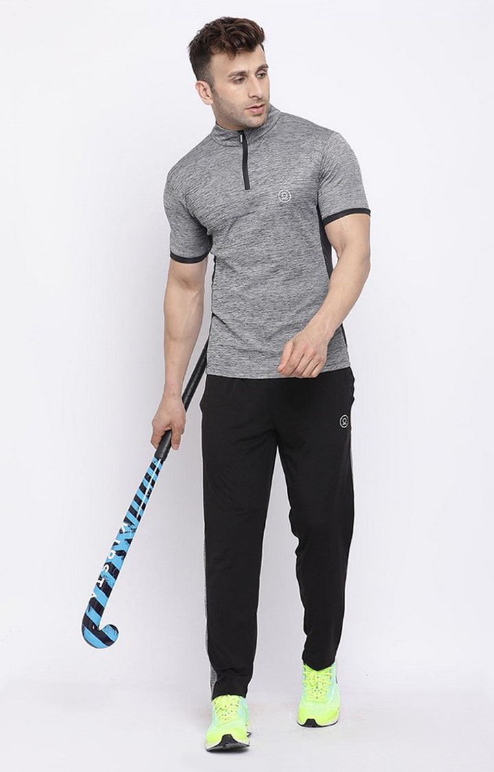 Men's Grey Melange Textured Polyester Activewear T-Shirt