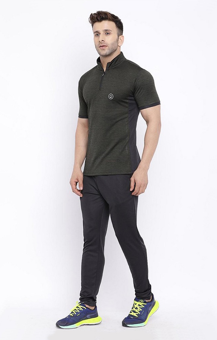 Men's Olive Green Melange Textured Polyester Activewear T-Shirt