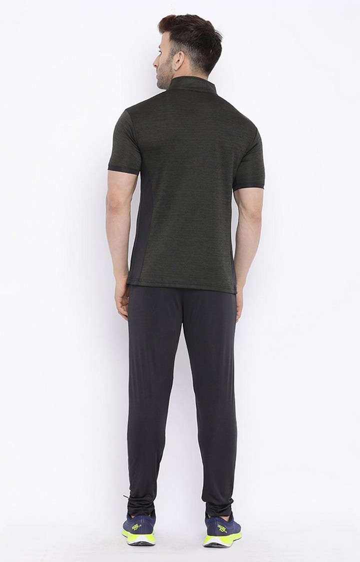 Men's Olive Green Melange Textured Polyester Activewear T-Shirt