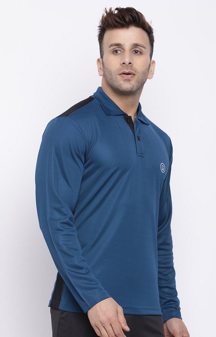 Men's Blue Solid Polyester Activewear T-Shirt