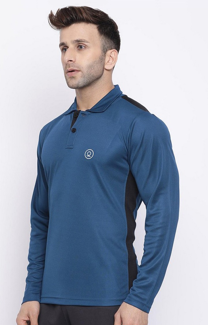 Men's Blue Solid Polyester Activewear T-Shirt