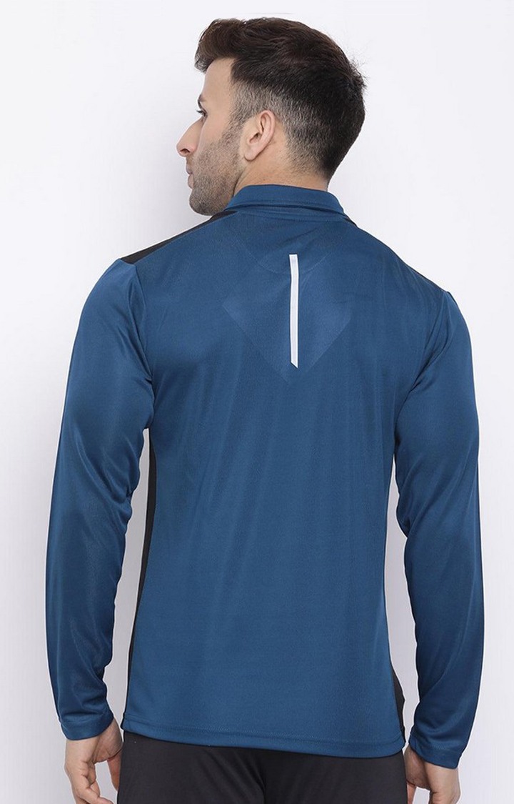 Men's Blue Solid Polyester Activewear T-Shirt