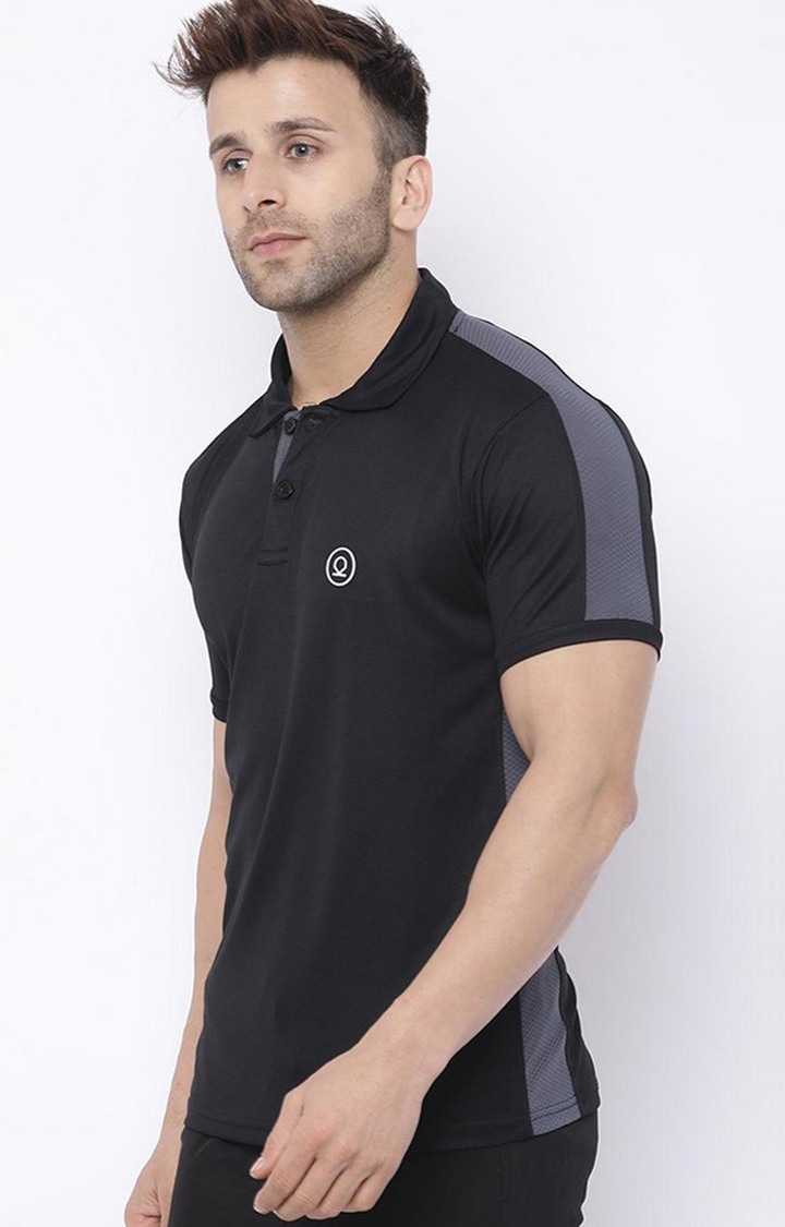 Men's Black Solid Polyester Activewear T-Shirt