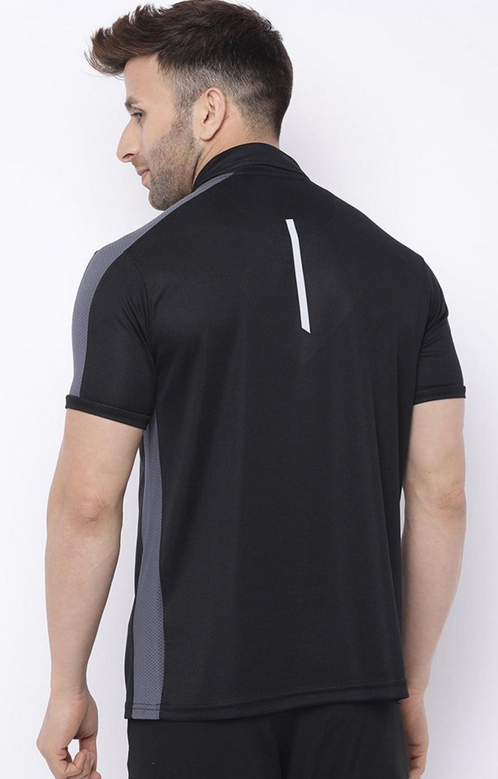 Men's Black Solid Polyester Activewear T-Shirt