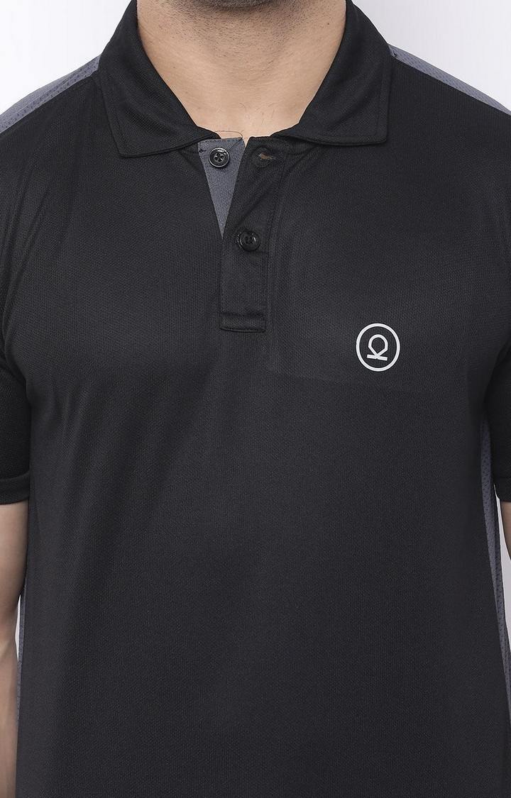 Men's Black Solid Polyester Activewear T-Shirt