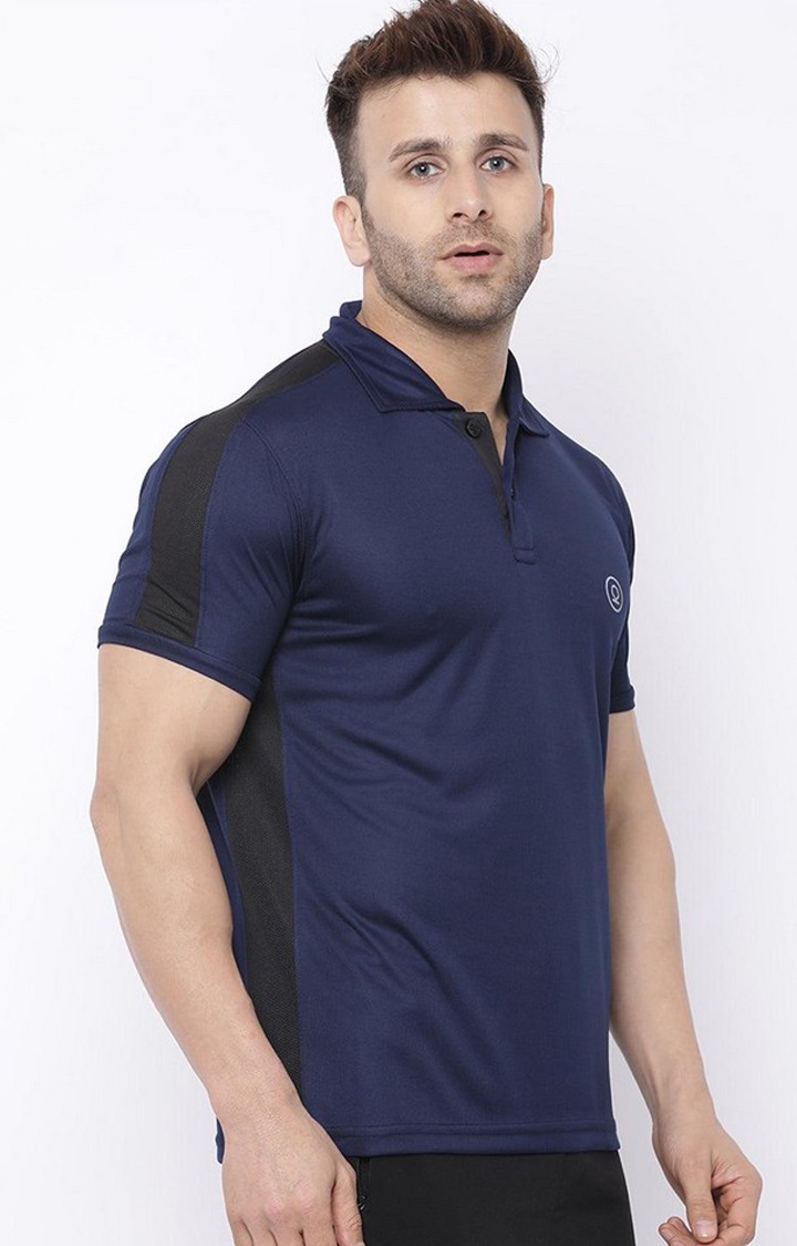 Men's Blue Solid Polyester Activewear T-Shirt