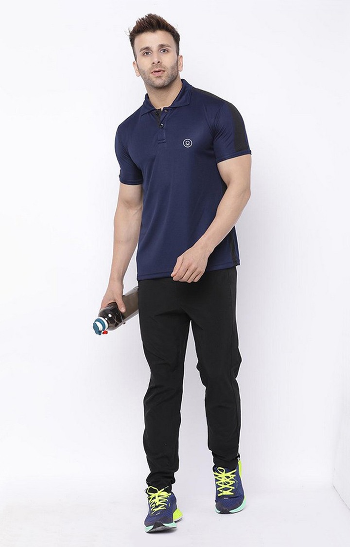 Men's Blue Solid Polyester Activewear T-Shirt