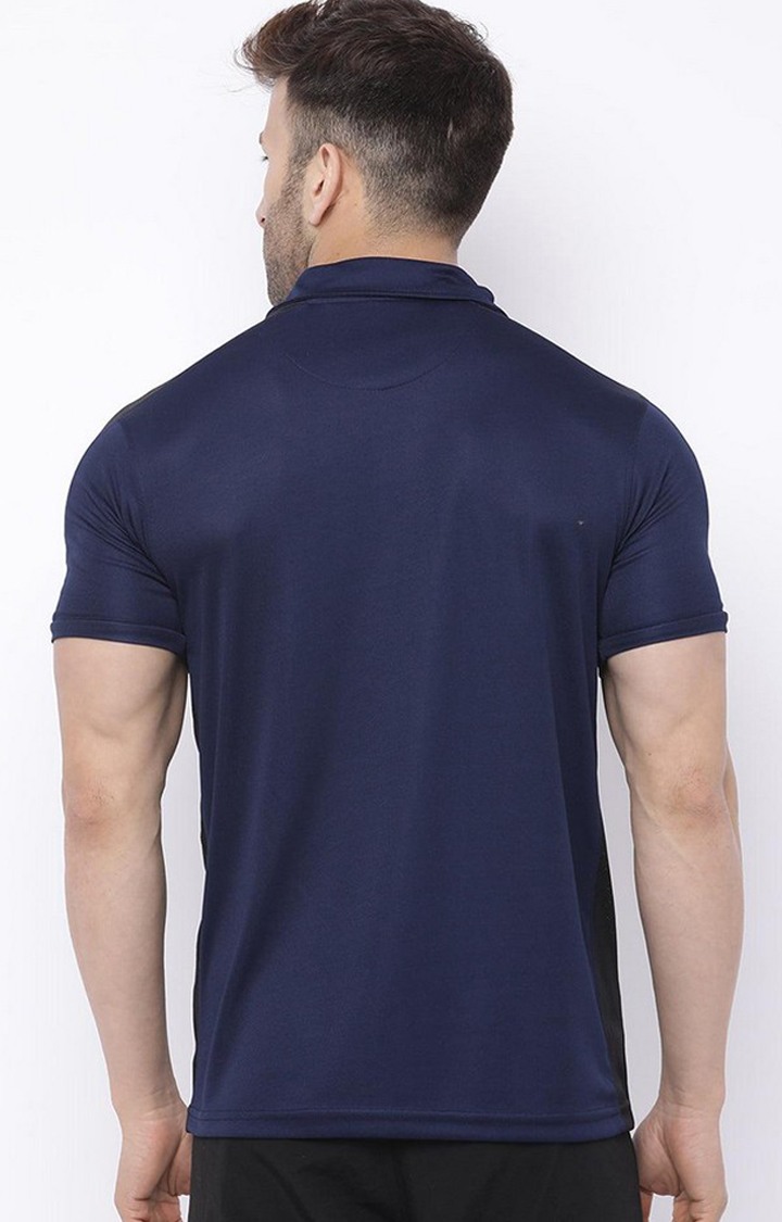 Men's Blue Solid Polyester Activewear T-Shirt