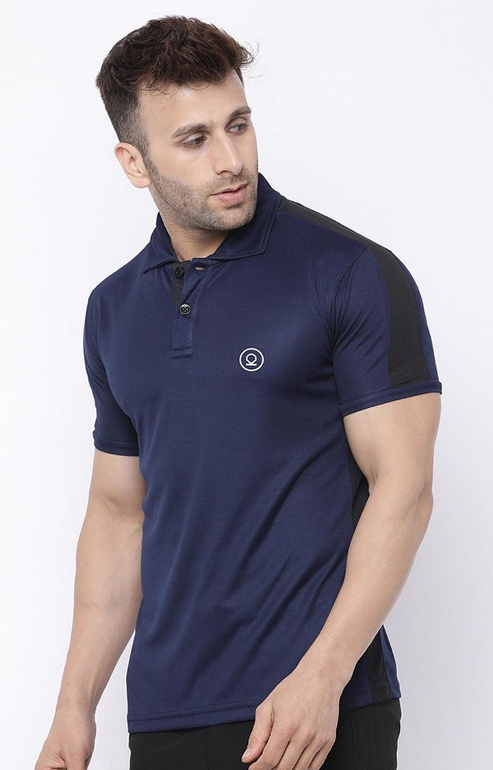 Men's Blue Solid Polyester Activewear T-Shirt