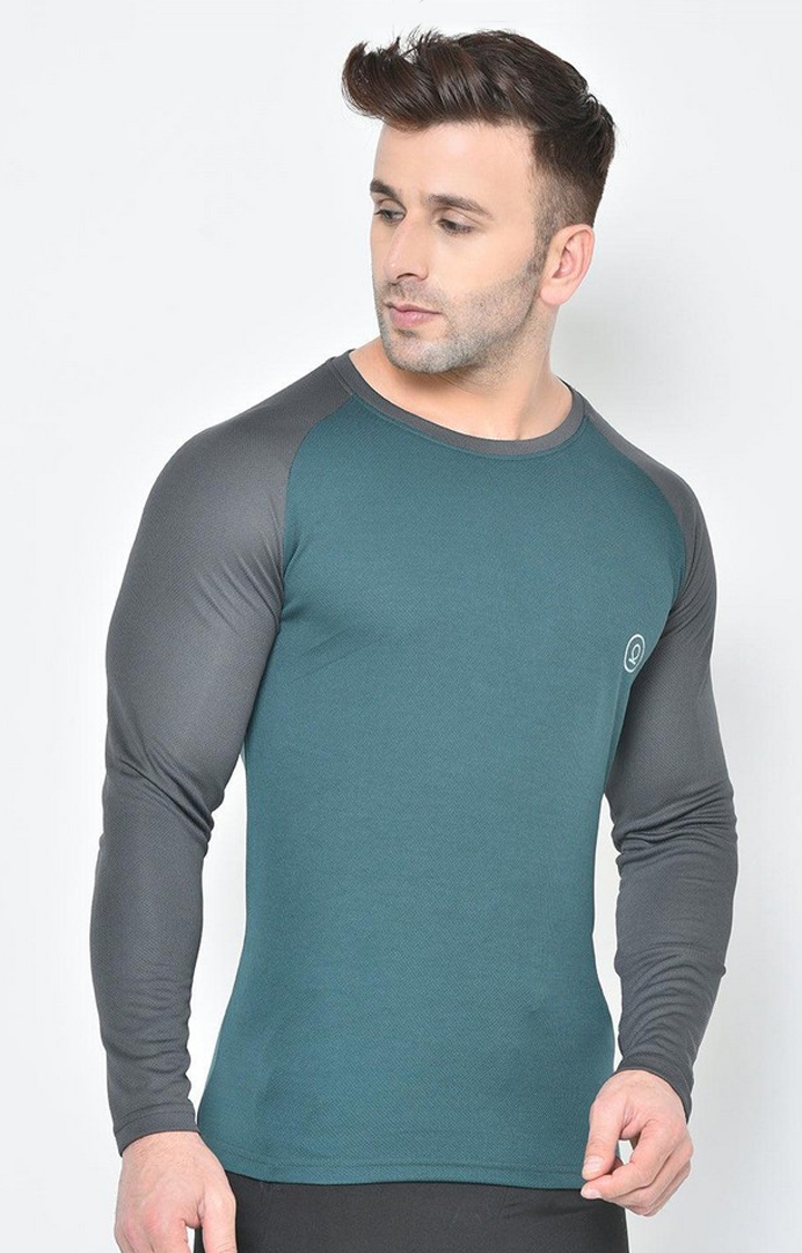 Men's Green Solid Polyester Activewear T-Shirt