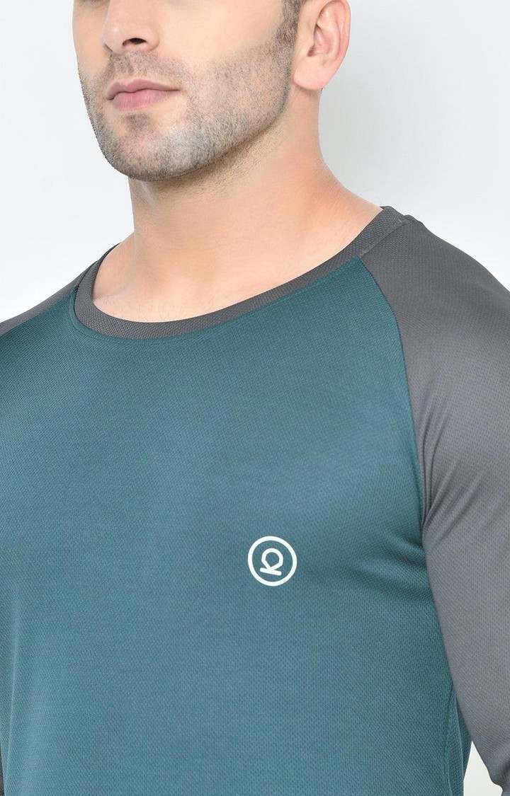 Men's Green Solid Polyester Activewear T-Shirt