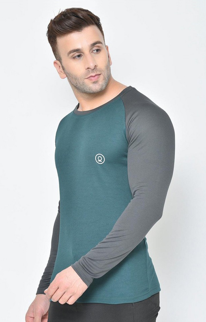 Men's Green Solid Polyester Activewear T-Shirt