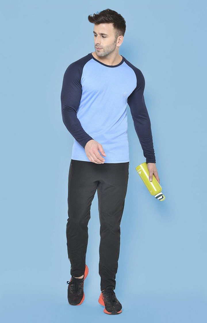 Men's Blue Solid Polyester Activewear T-Shirt