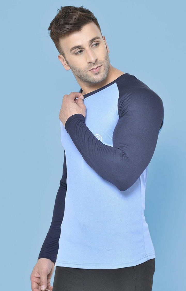 Men's Blue Solid Polyester Activewear T-Shirt