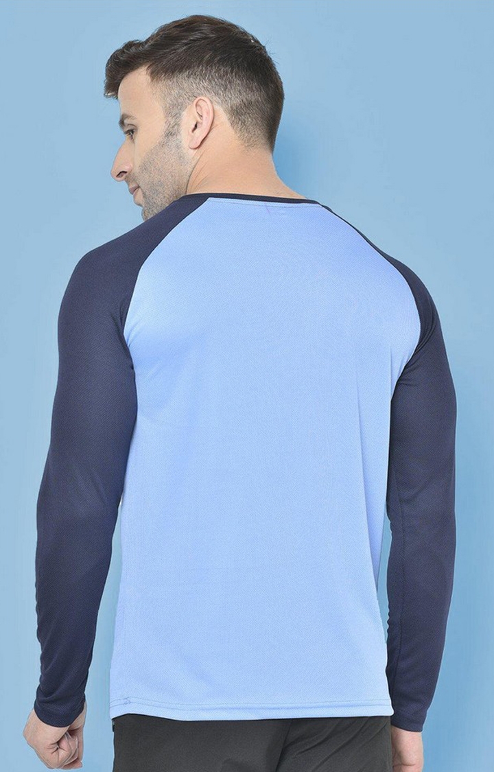 Men's Blue Solid Polyester Activewear T-Shirt
