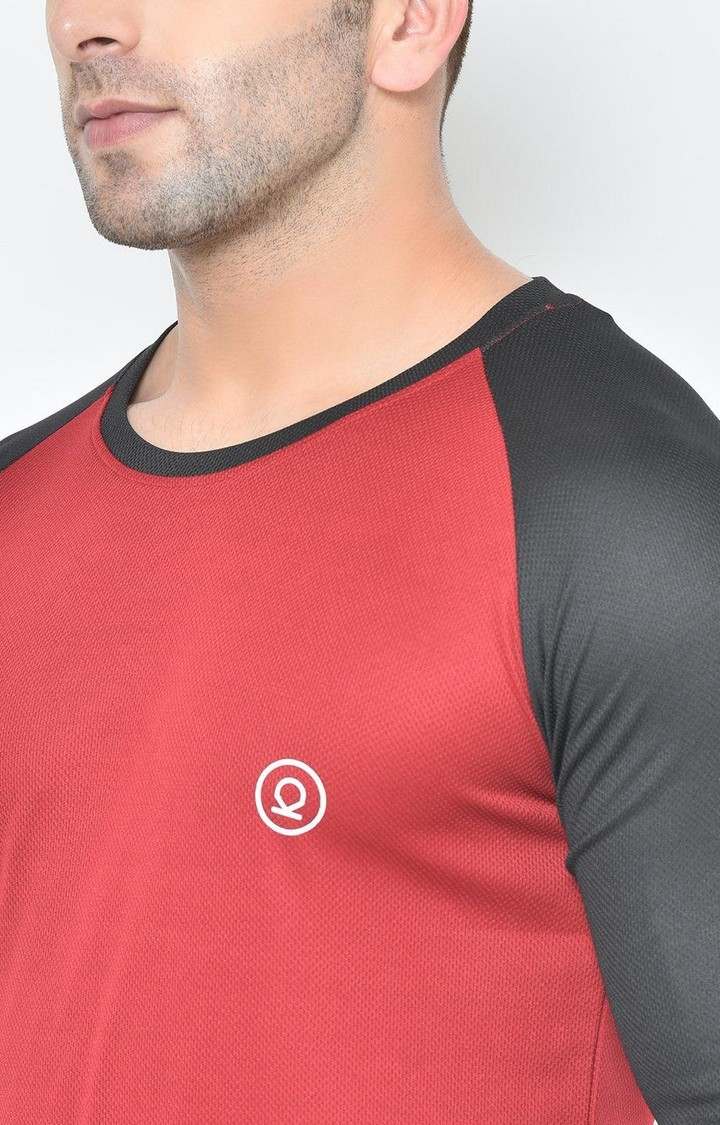 Men's Red Solid Polyester Activewear T-Shirt