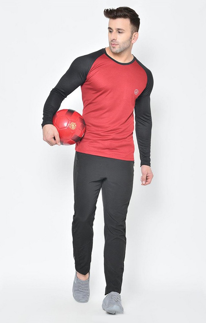 Men's Red Solid Polyester Activewear T-Shirt