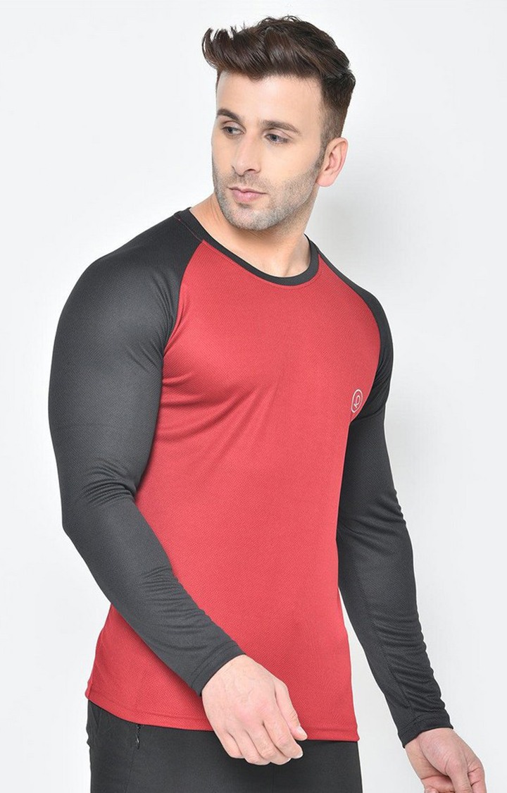 Men's Red Solid Polyester Activewear T-Shirt