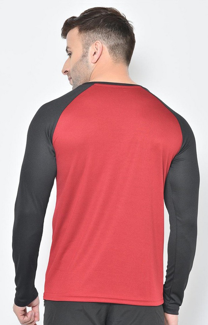 Men's Red Solid Polyester Activewear T-Shirt