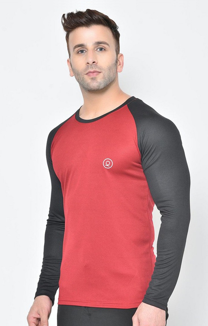 Men's Red Solid Polyester Activewear T-Shirt