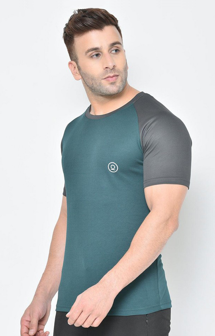 Men's Green Solid Polyester Activewear T-Shirt