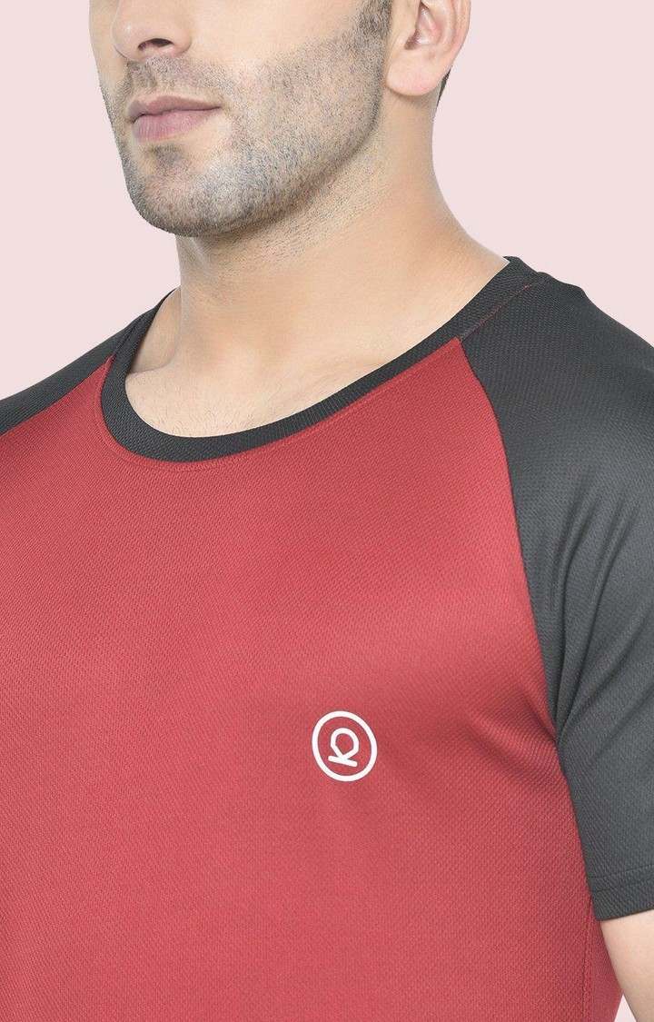 Men's Red Solid Polyester Activewear T-Shirt