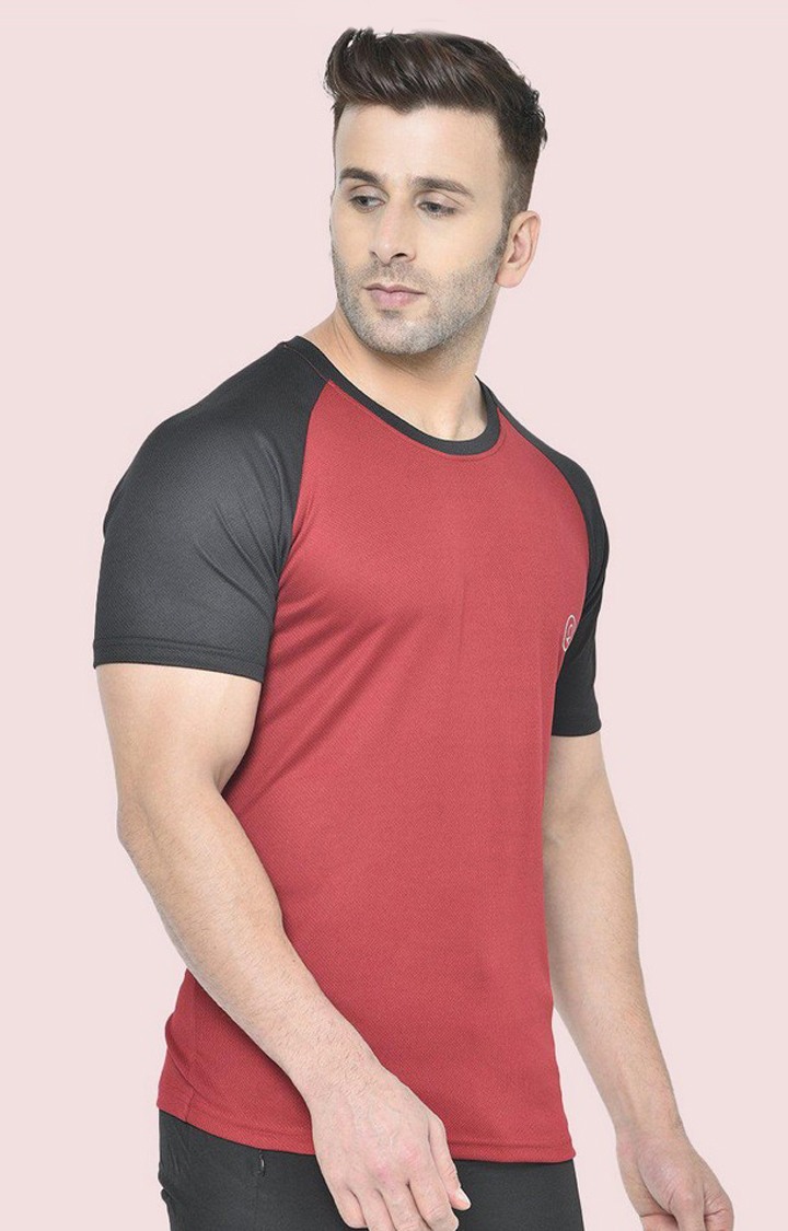 Men's Red Solid Polyester Activewear T-Shirt