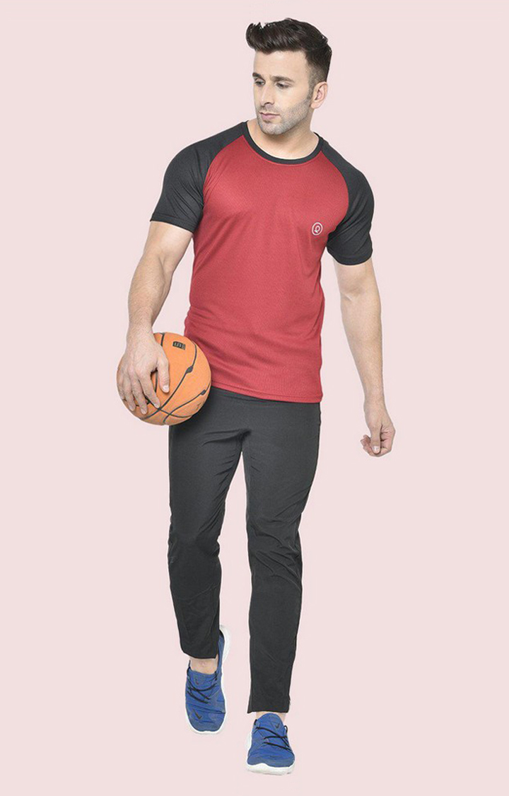 Men's Red Solid Polyester Activewear T-Shirt