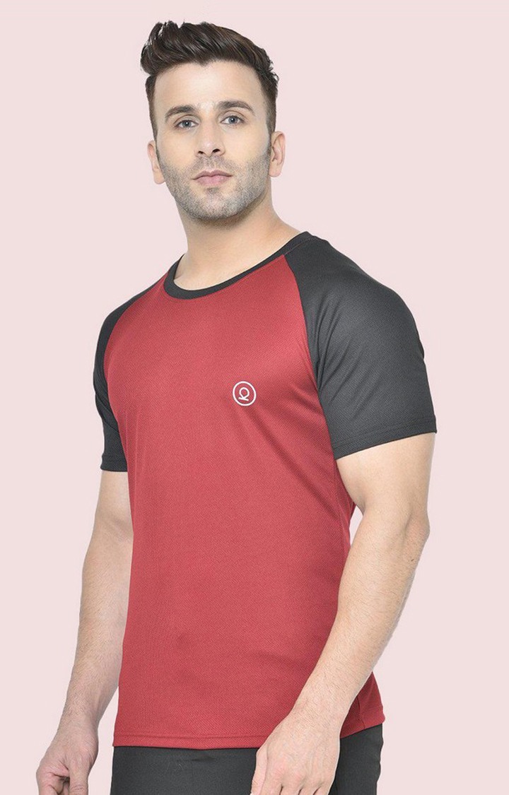 Men's Red Solid Polyester Activewear T-Shirt