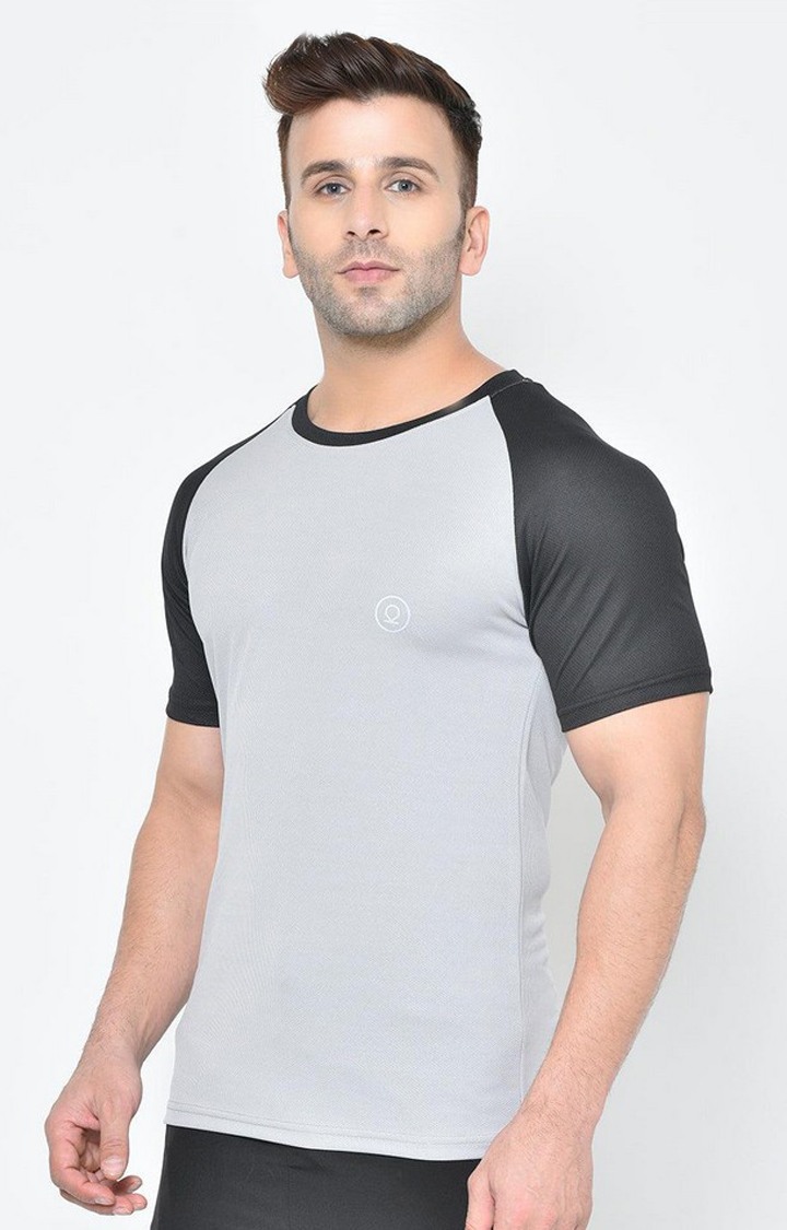 Men's Grey Solid Polyester Activewear T-Shirt