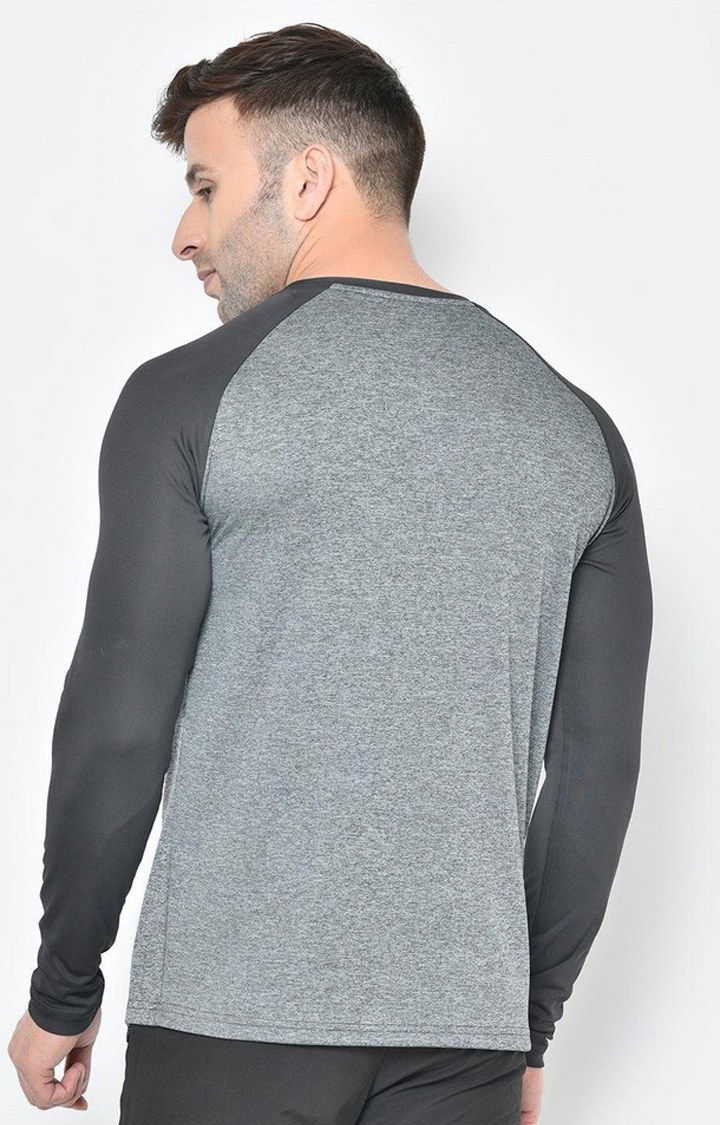 Men's Grey Melange Textured Polyester Activewear T-Shirt