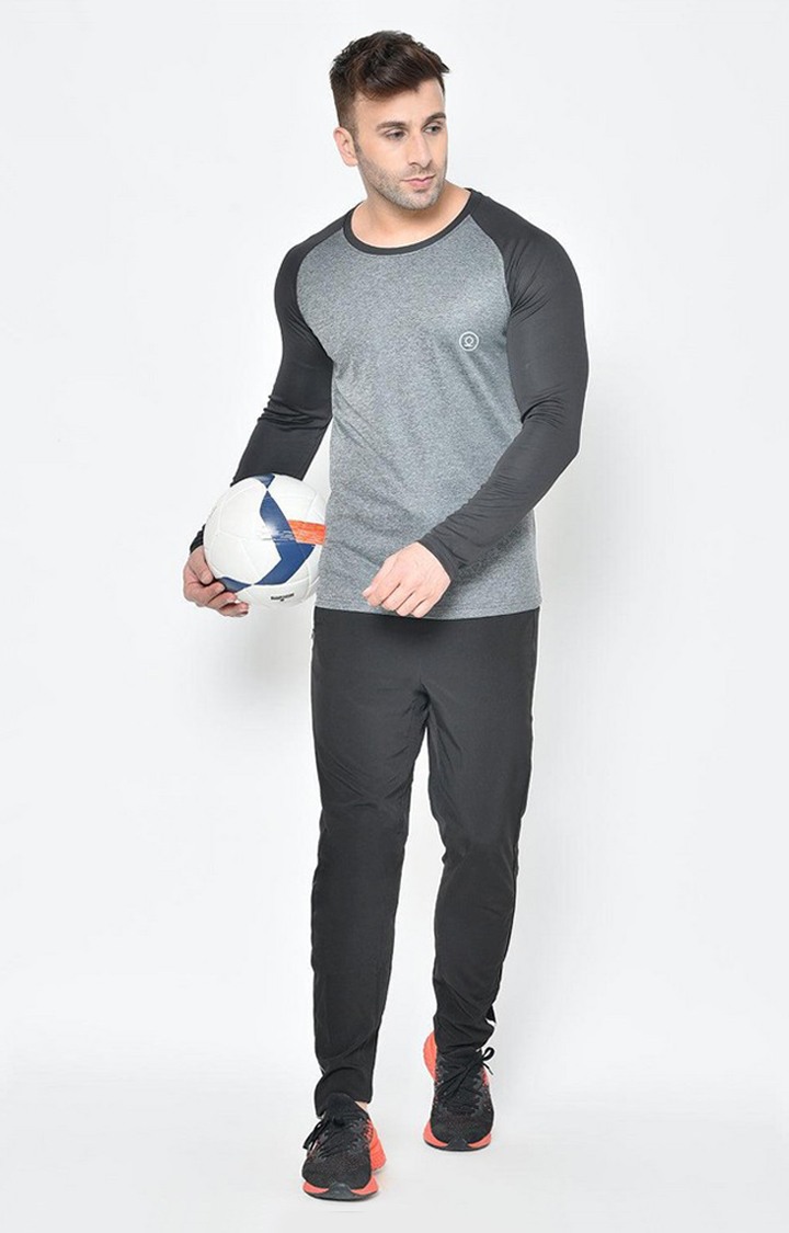 Men's Grey Melange Textured Polyester Activewear T-Shirt