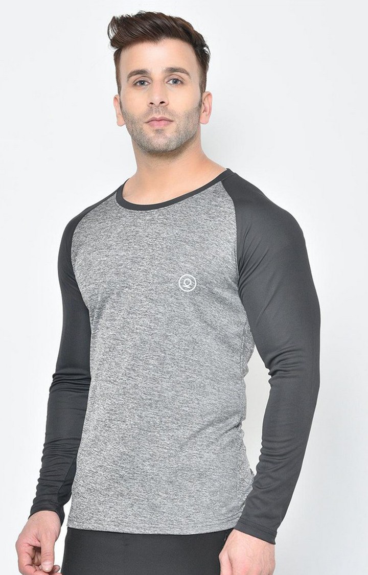 Men's Grey Melange Textured Polyester Activewear T-Shirt