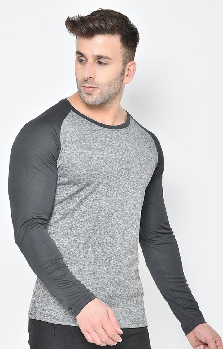 Men's Grey Melange Textured Polyester Activewear T-Shirt