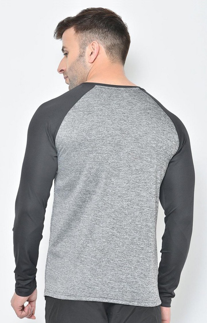 Men's Grey Melange Textured Polyester Activewear T-Shirt