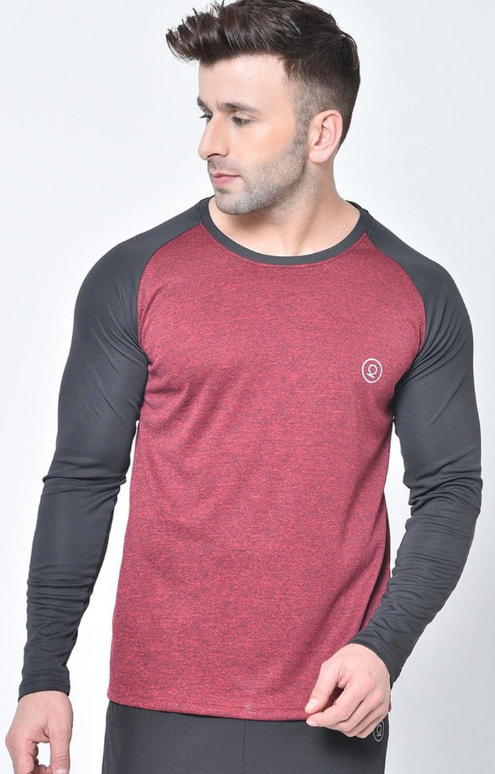 CHKOKKO | Men's Red Melange Textured Polyester Activewear T-Shirt