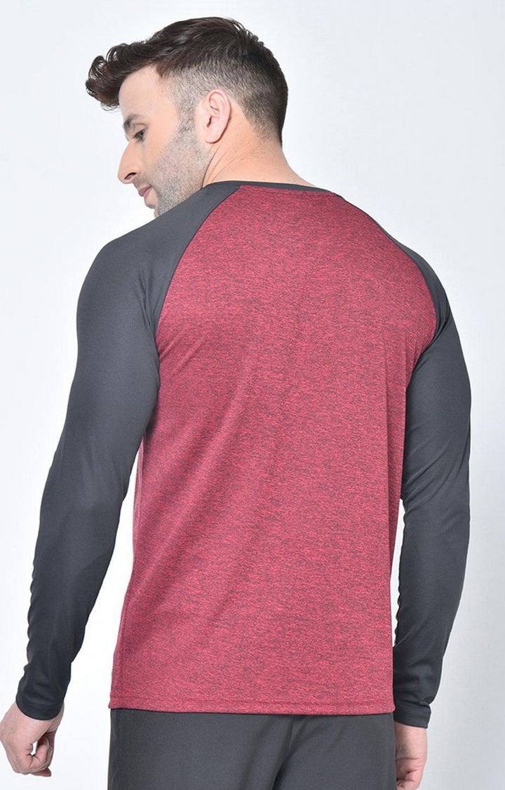 Men's Red Melange Textured Polyester Activewear T-Shirt