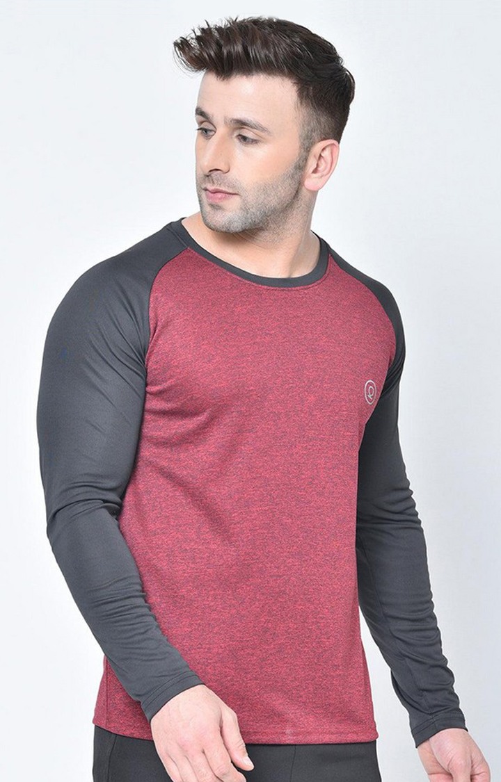 Men's Red Melange Textured Polyester Activewear T-Shirt