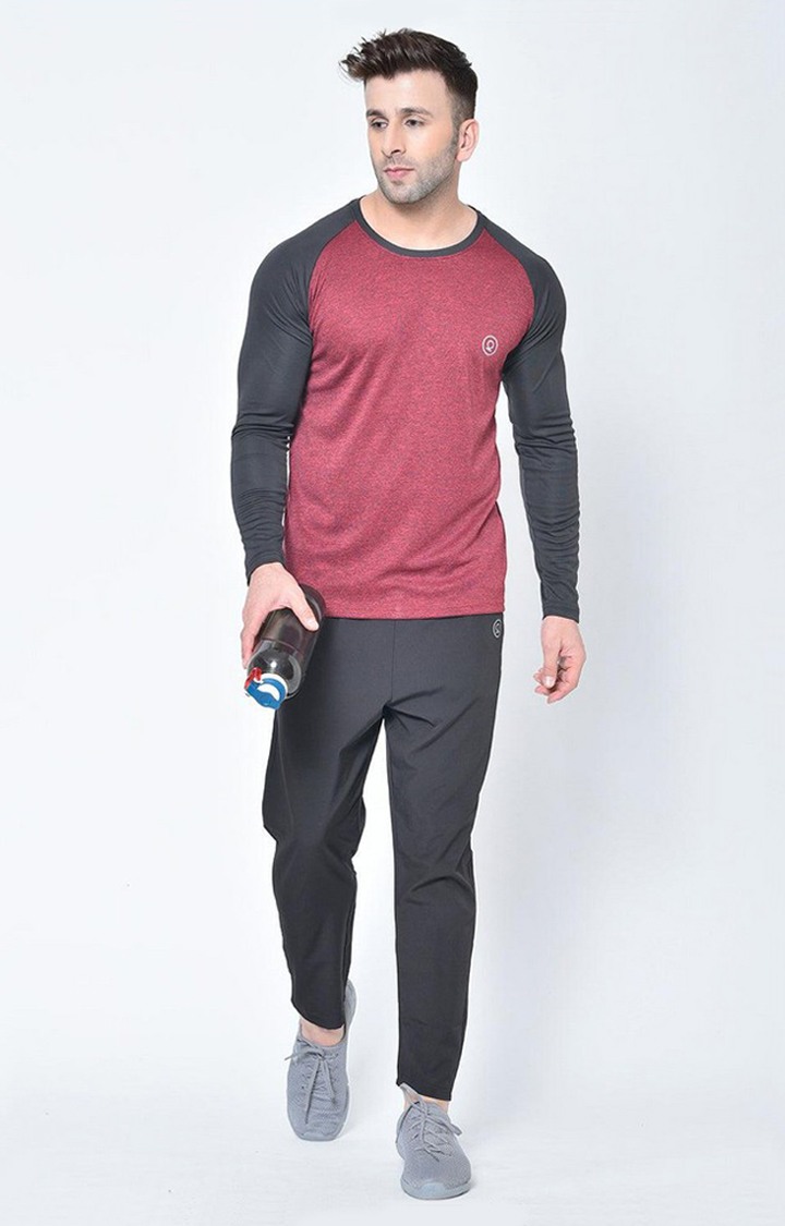 Men's Red Melange Textured Polyester Activewear T-Shirt