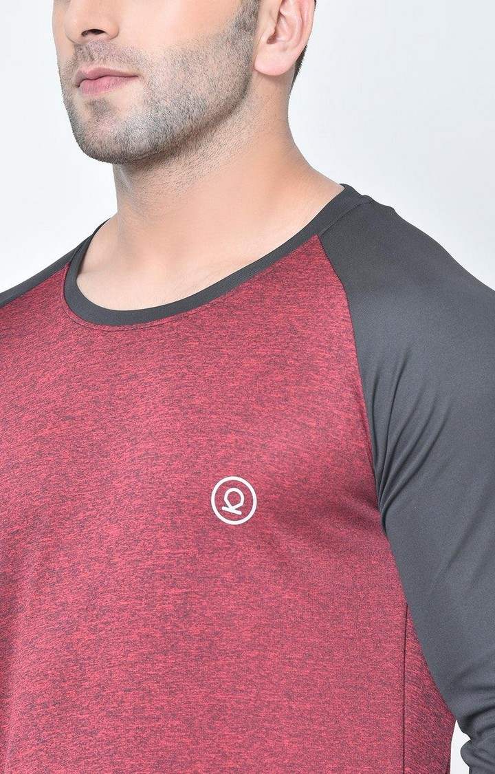 Men's Red Melange Textured Polyester Activewear T-Shirt