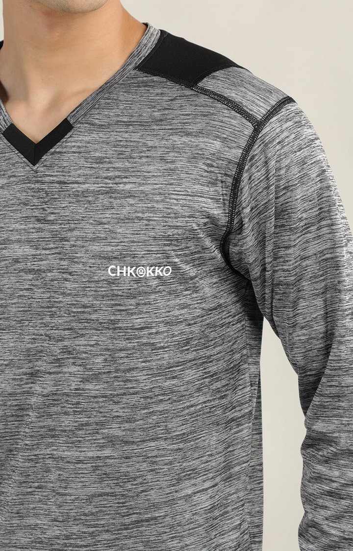 Men's Grey Melange Textured Polyester Activewear T-Shirt