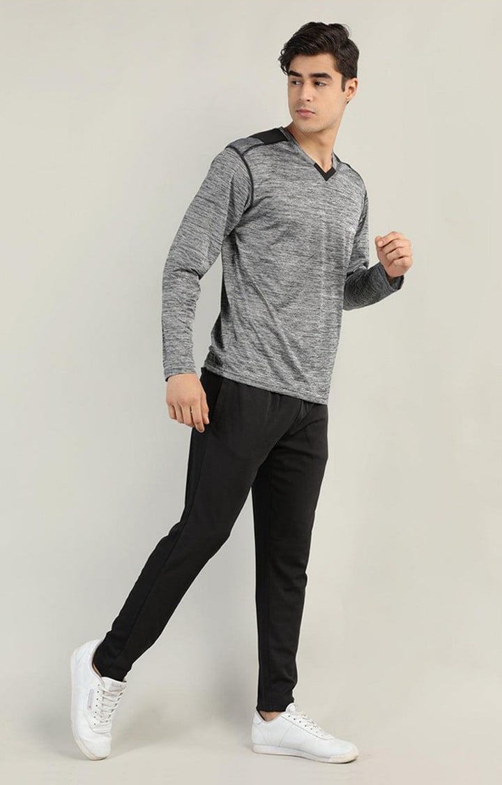 Men's Grey Melange Textured Polyester Activewear T-Shirt