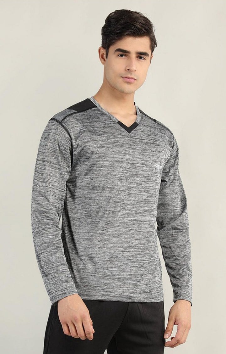 Men's Grey Melange Textured Polyester Activewear T-Shirt