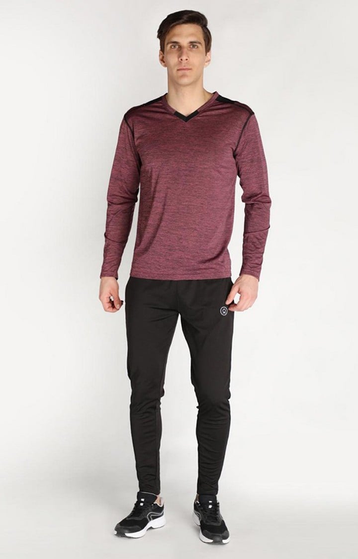 Men's Red Melange Textured Polyester Activewear T-Shirt