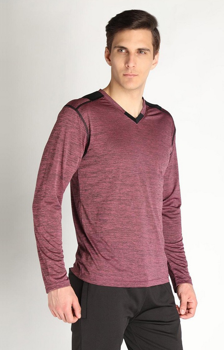 Men's Red Melange Textured Polyester Activewear T-Shirt